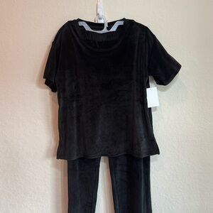 Jaclyn New York Black Ribbed Women's Top/Pant Set - Large-Black P0352